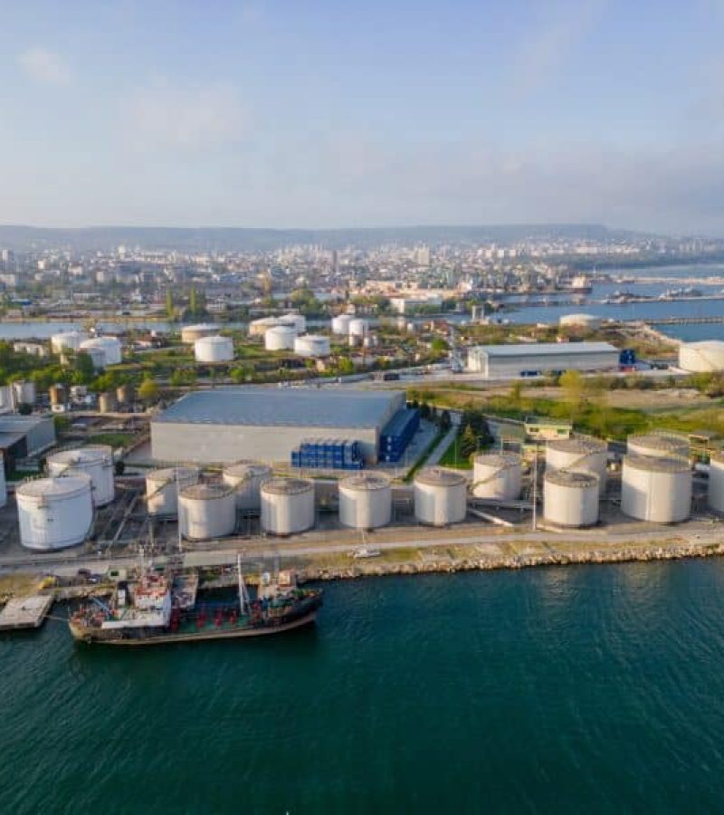 aerial view of the oil storage facility in Varna, Bulgaria. This critical infrastructure plays a aerial view of the oil storage facility in Varna, Bulgaria. This critical infrastructure plays a